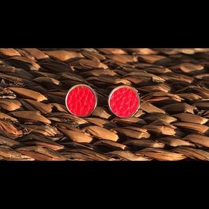 Custom Faux Leather RED Stud Earrings